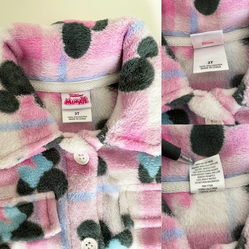 Disney Minnie Mouse Pink and Purple Plaid Fleece Button Up Top Girls 3T - Picture 6 of 12